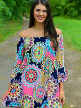 Pretty Sexy Floral-Print Long Sleeve Off-Shoulder Round Neck Mini Dress